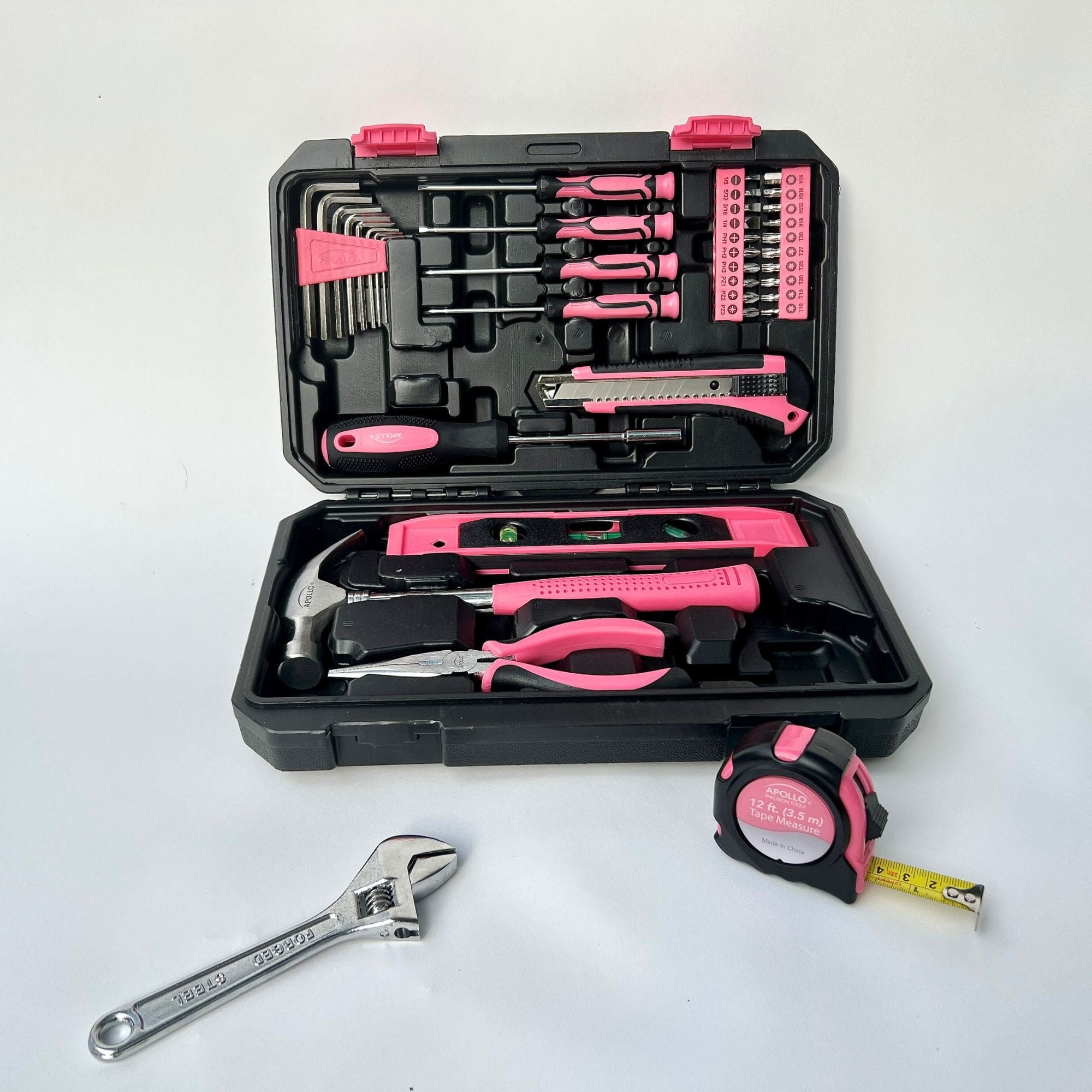 Apollo Tools New and Improved 39 Piece General Pink Tool Set in Storage Case for DIY Everyday Home Maintenance and Repairs- DT9711P SpadezStore