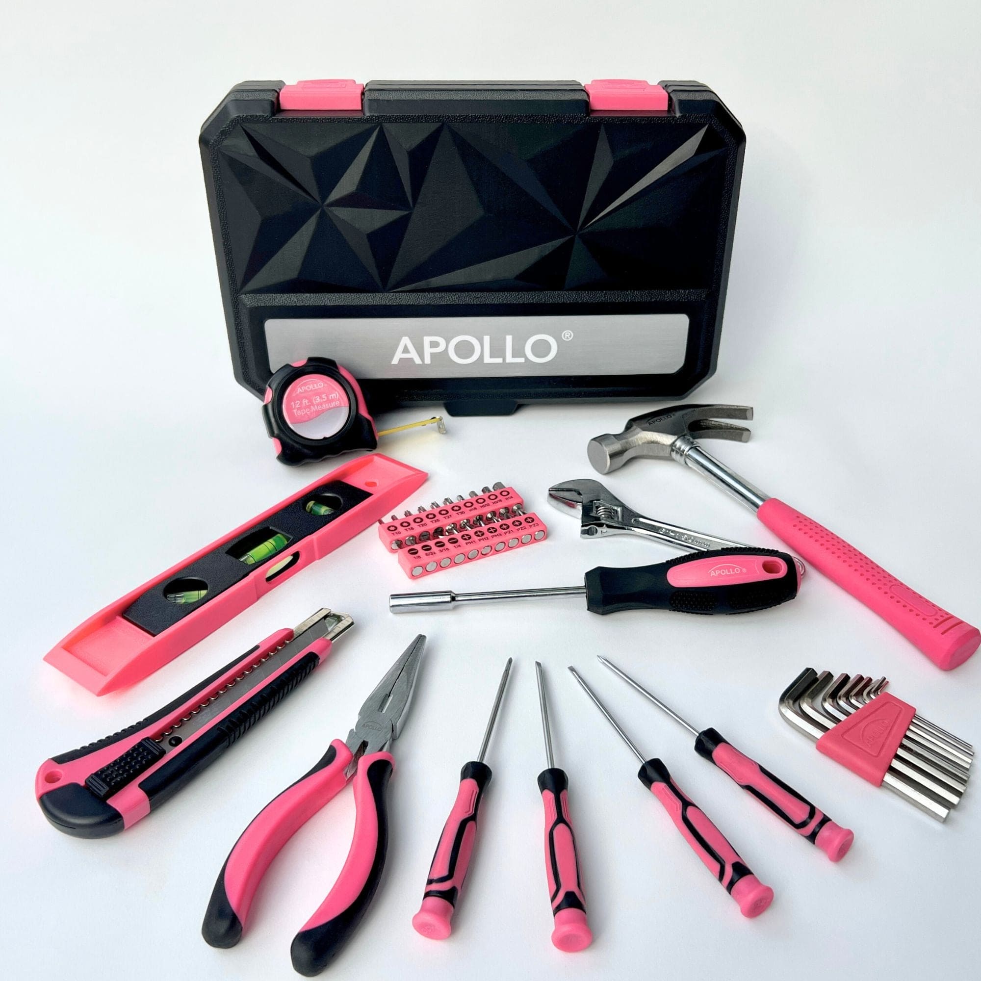 Apollo Tools New and Improved 39 Piece General Pink Tool Set in Storage Case for DIY Everyday Home Maintenance and Repairs- DT9711P SpadezStore