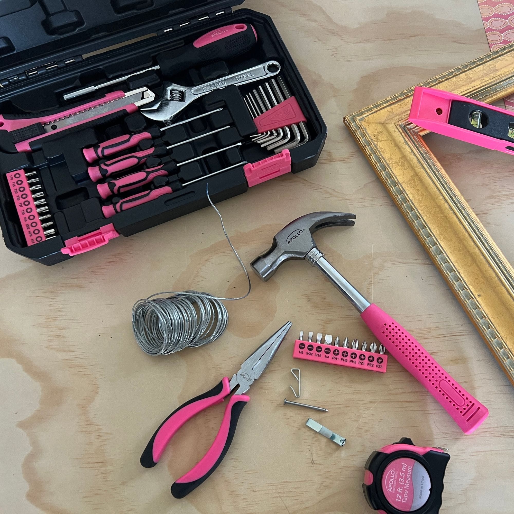 Apollo Tools New and Improved 39 Piece General Pink Tool Set in Storage Case for DIY Everyday Home Maintenance and Repairs- DT9711P SpadezStore