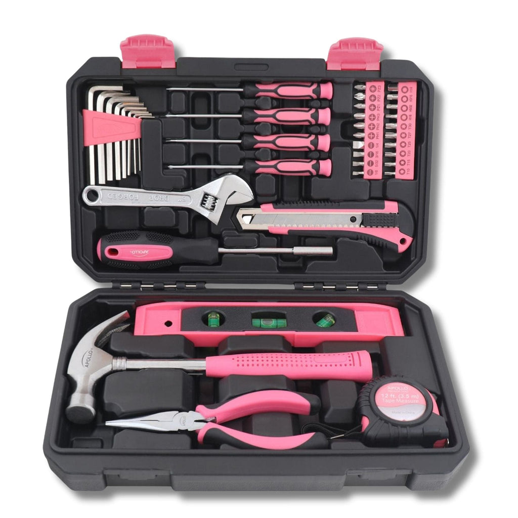 Apollo Tools New and Improved 39 Piece General Pink Tool Set in Storage Case for DIY Everyday Home Maintenance and Repairs- DT9711P SpadezStore