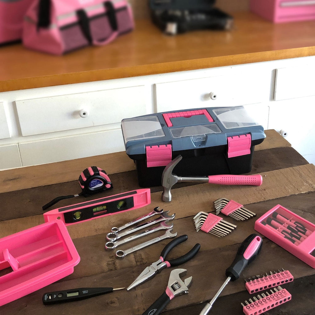 Apollo Tools 53 Piece Household Tool Kit with Tool Box Pink- DT9773P SpadezStore