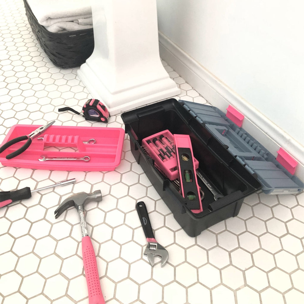 Apollo Tools 53 Piece Household Tool Kit with Tool Box Pink- DT9773P SpadezStore