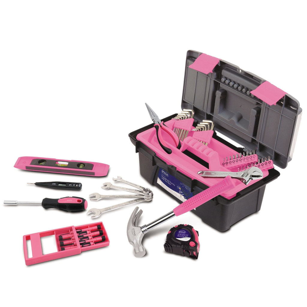 Apollo Tools 53 Piece Household Tool Kit with Tool Box Pink- DT9773P SpadezStore