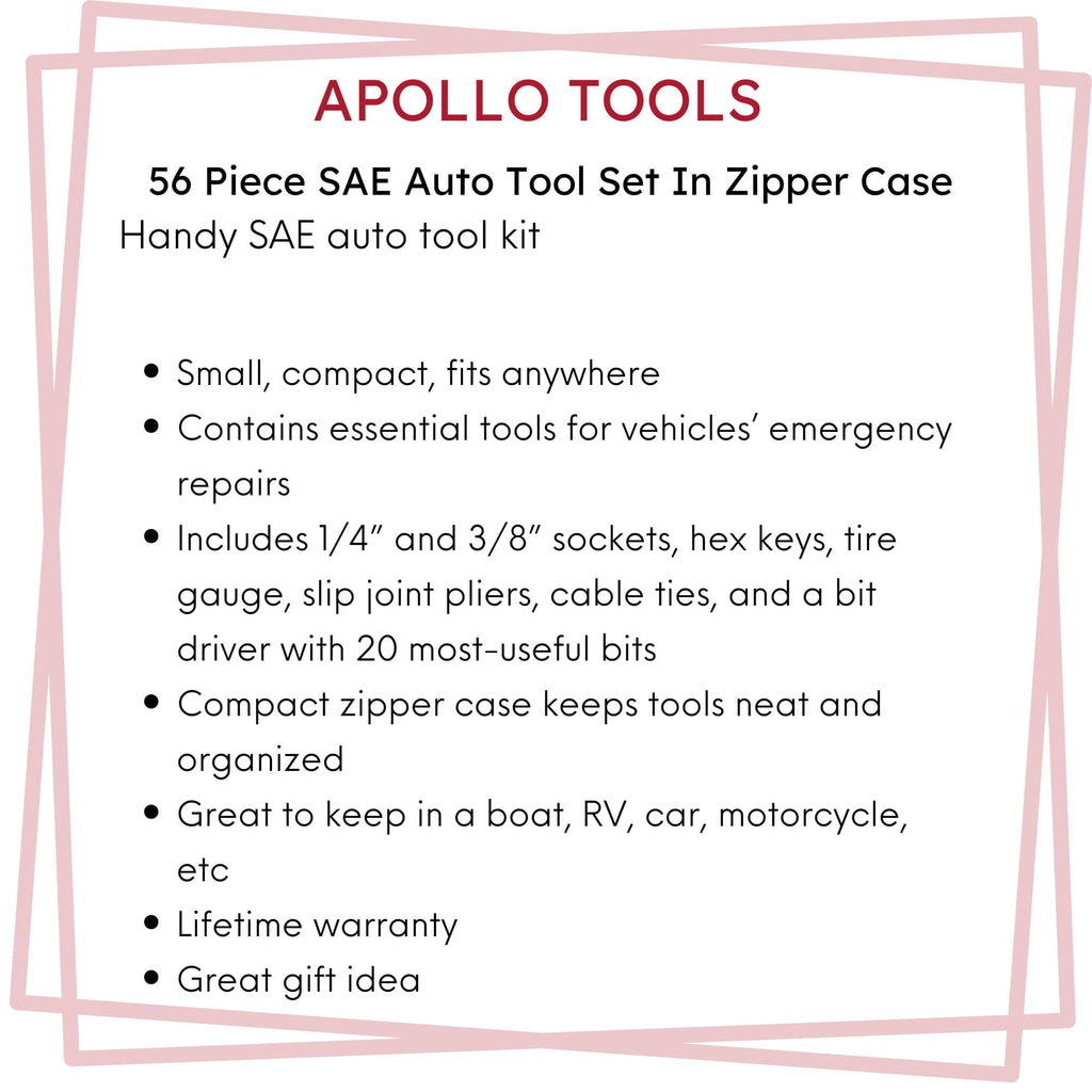 Apollo Tools 56 Piece SAE Auto Tool Set In Zipper Case - DT9774 SpadezStore