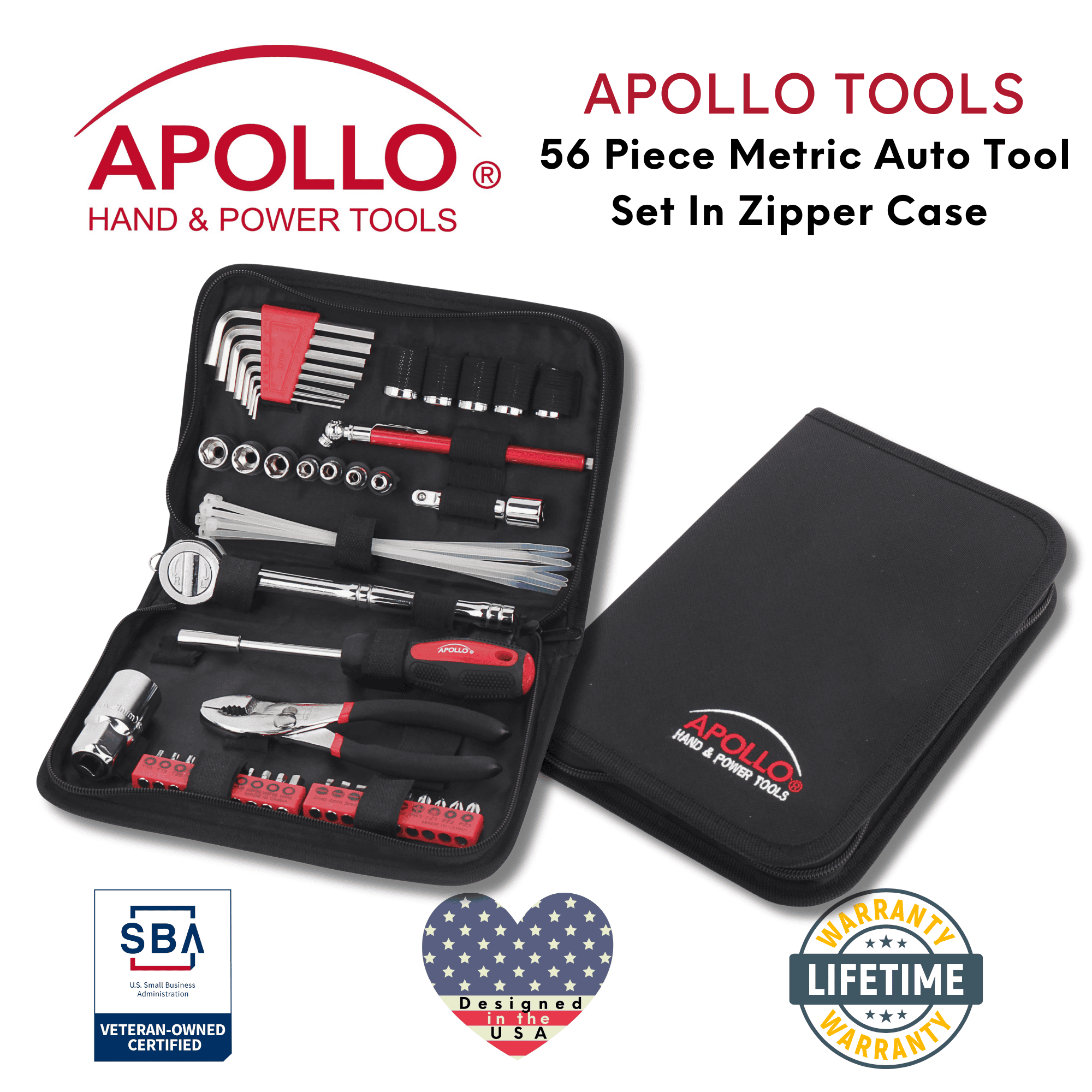Apollo Tools 56 Piece Metric Auto Tool Set In Zipper Case - DT9775 SpadezStore