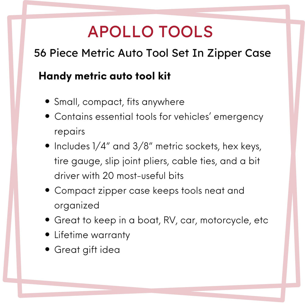 Apollo Tools 56 Piece Metric Auto Tool Set In Zipper Case - DT9775 SpadezStore