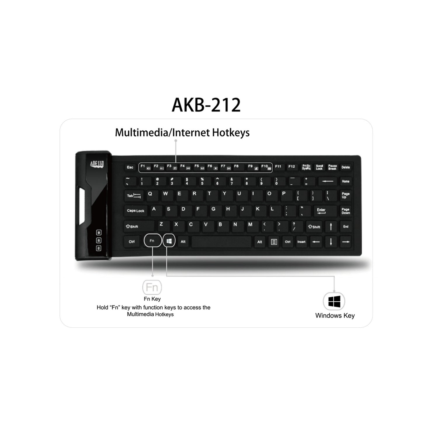 Adesso Antimicrobial Waterproof Flex Keyboard Mini Size SpadezStore
