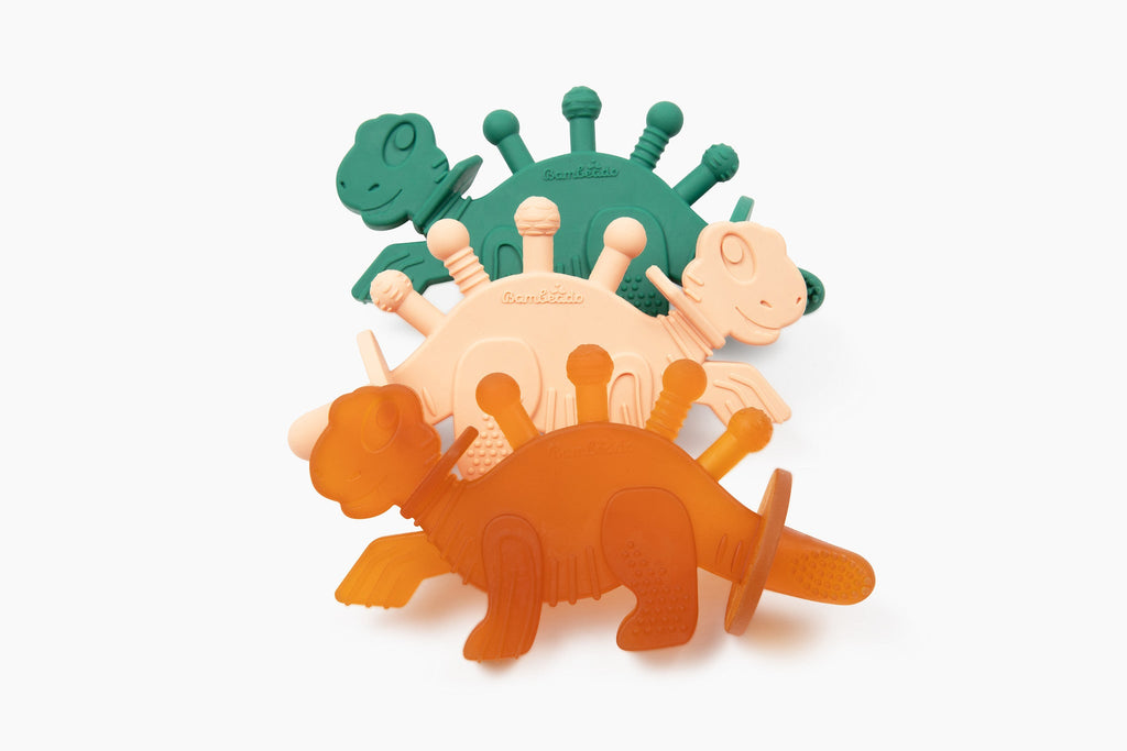 Bambeado Dibly Amber - Baltic Amber & Natural Rubber Dinosaur Teether with Toothbrush Tail