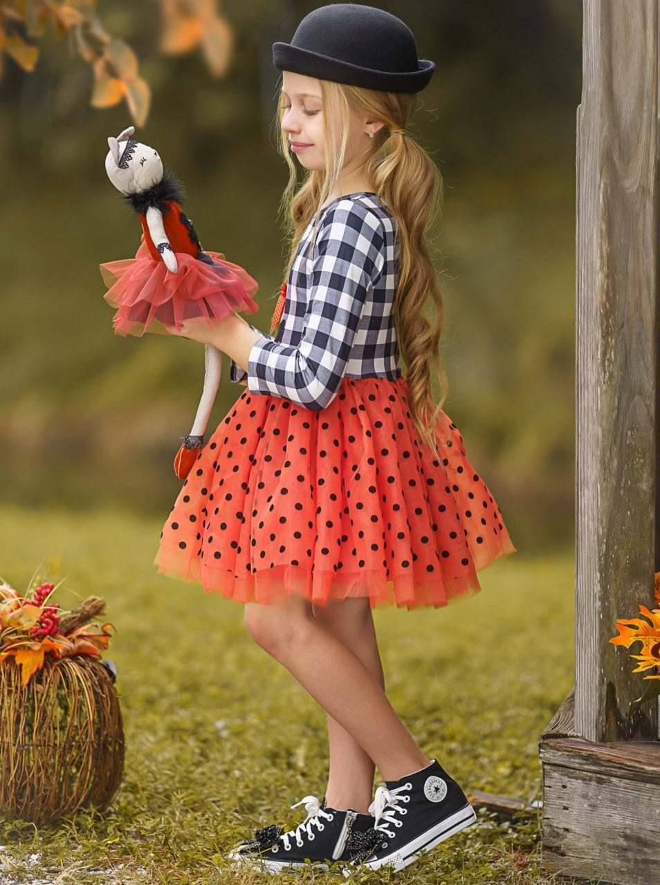 Mia Belle Girls Bewitching Kitten Plaid and Polka Dot Tutu Dress SpadezStore