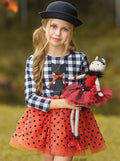 Mia Belle Girls Bewitching Kitten Plaid and Polka Dot Tutu Dress SpadezStore