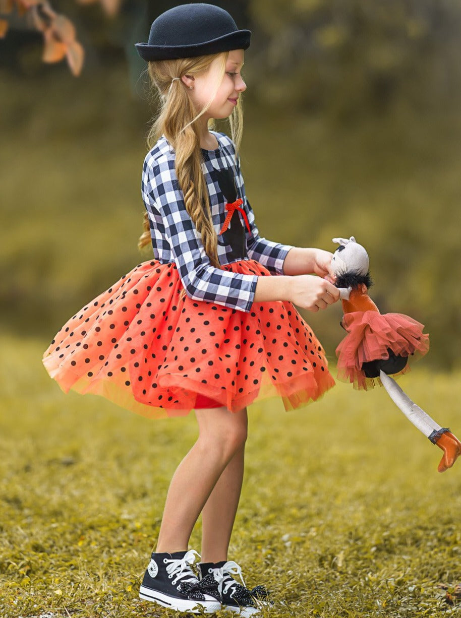 Mia Belle Girls Bewitching Kitten Plaid and Polka Dot Tutu Dress SpadezStore