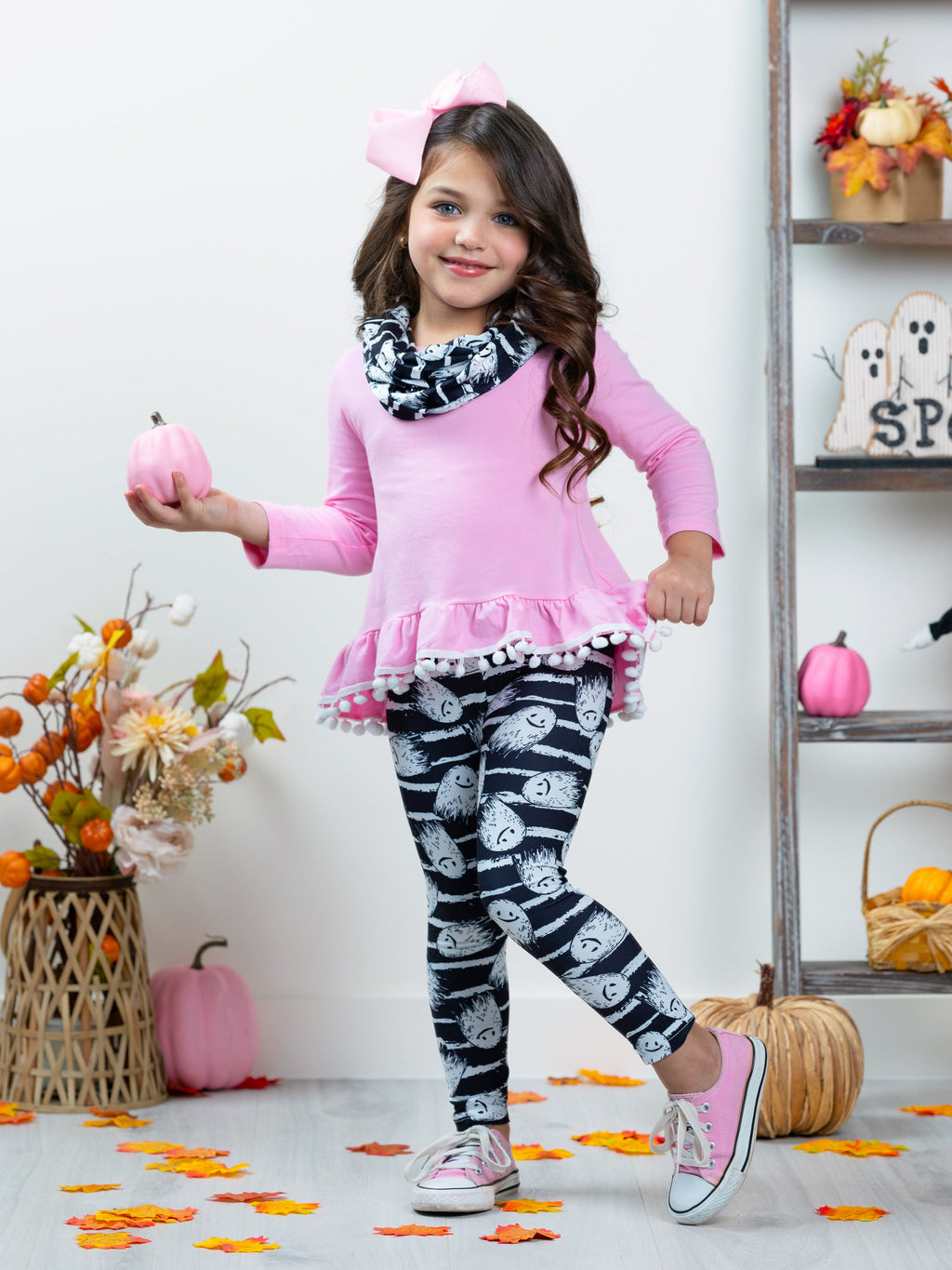 Mia Belle Girls Unspookable Hi-Lo Tunic, Leggings and Scarf Set SpadezStore