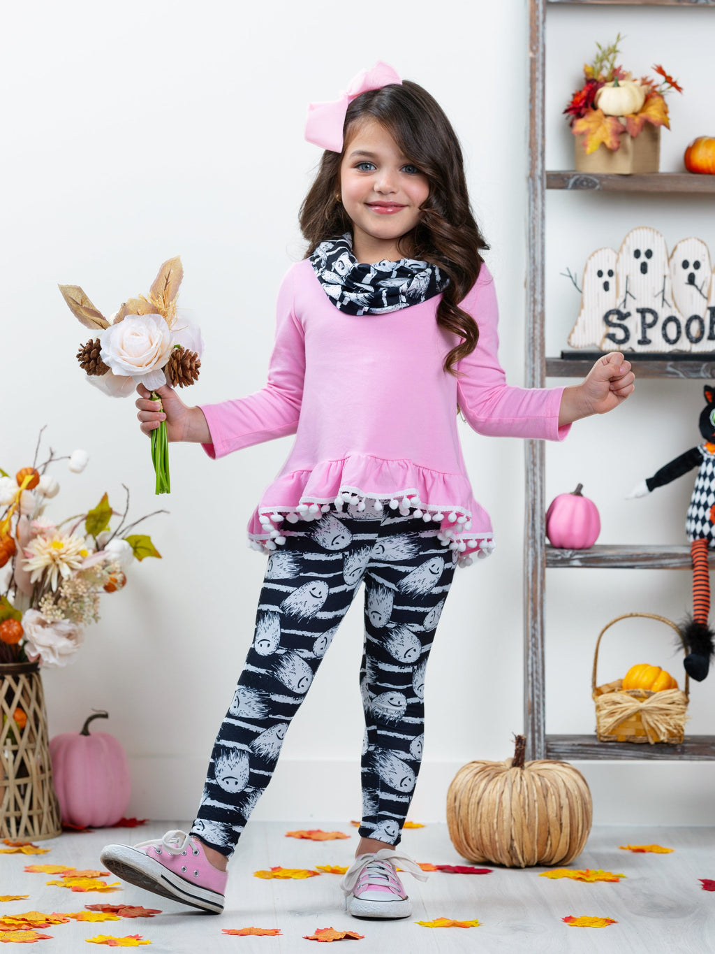 Mia Belle Girls Unspookable Hi-Lo Tunic, Leggings and Scarf Set SpadezStore