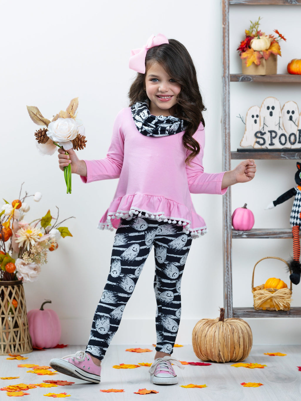 Mia Belle Girls Unspookable Hi-Lo Tunic, Leggings and Scarf Set SpadezStore