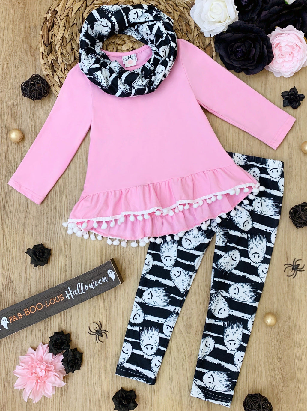 Mia Belle Girls Unspookable Hi-Lo Tunic, Leggings and Scarf Set SpadezStore