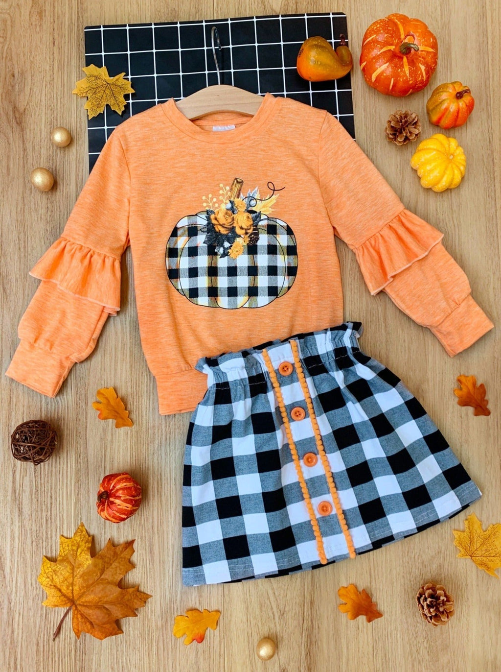 Mia Belle Girls Ahead of the Carve Plaid Skirt Set SpadezStore