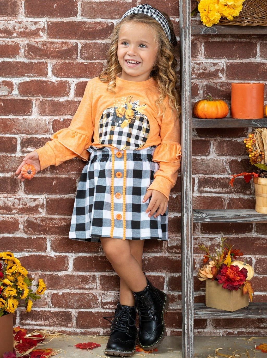 Mia Belle Girls Ahead of the Carve Plaid Skirt Set SpadezStore
