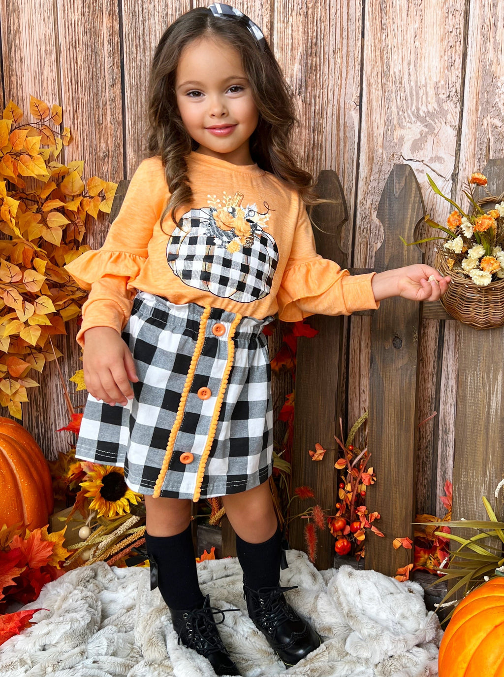 Mia Belle Girls Ahead of the Carve Plaid Skirt Set SpadezStore