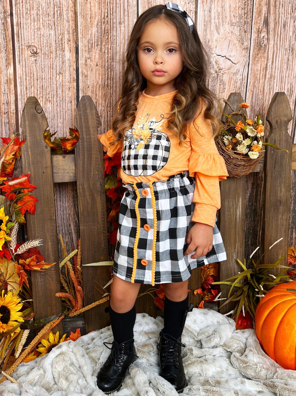 Mia Belle Girls Ahead of the Carve Plaid Skirt Set SpadezStore