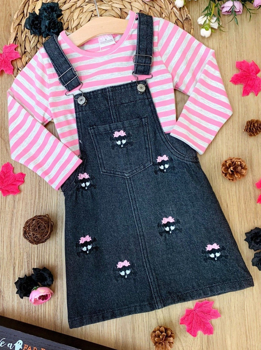 Mia Belle Girls Skull Girls Rock Denim Overall Dress Set SpadezStore