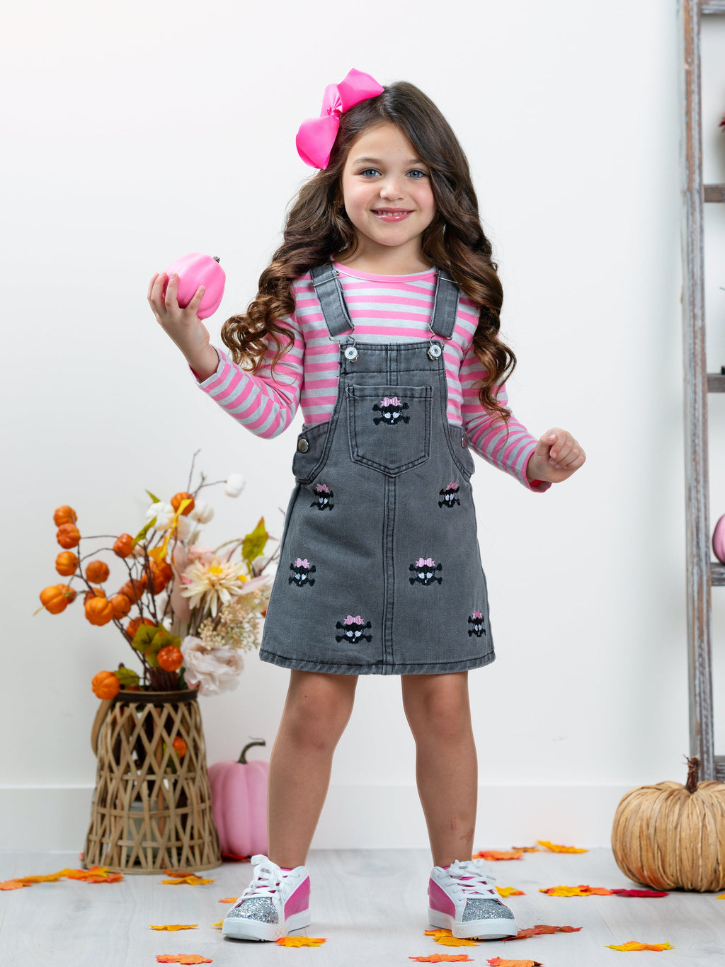 Mia Belle Girls Skull Girls Rock Denim Overall Dress Set SpadezStore