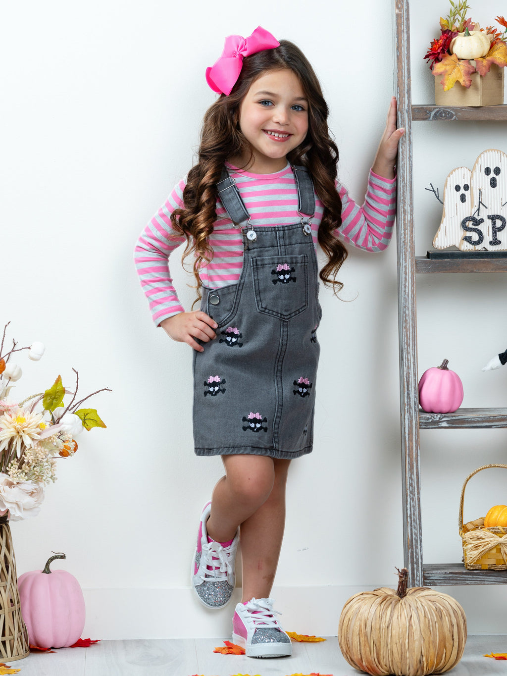 Mia Belle Girls Skull Girls Rock Denim Overall Dress Set SpadezStore