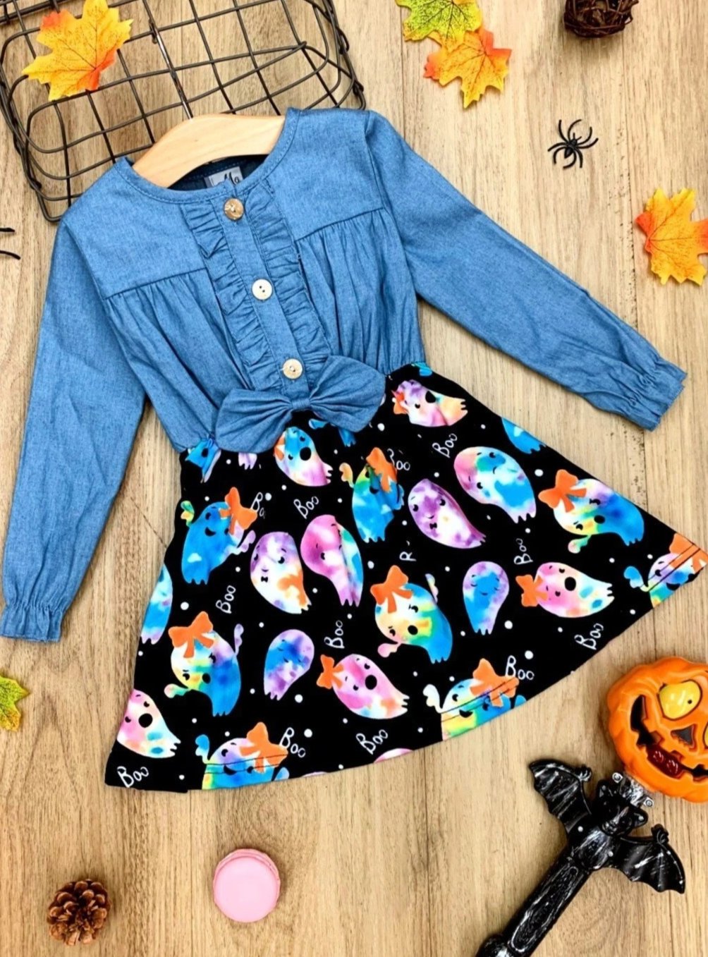 Mia Belle Girls That's The Spirit Chambray Bodice Ghost Dress SpadezStore