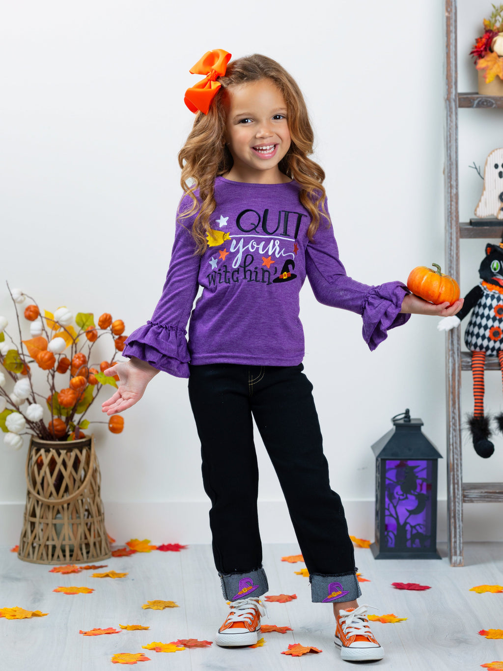 Mia Belle Girls Quit Your Witchin' Top and Cuffed Jeans Set SpadezStore