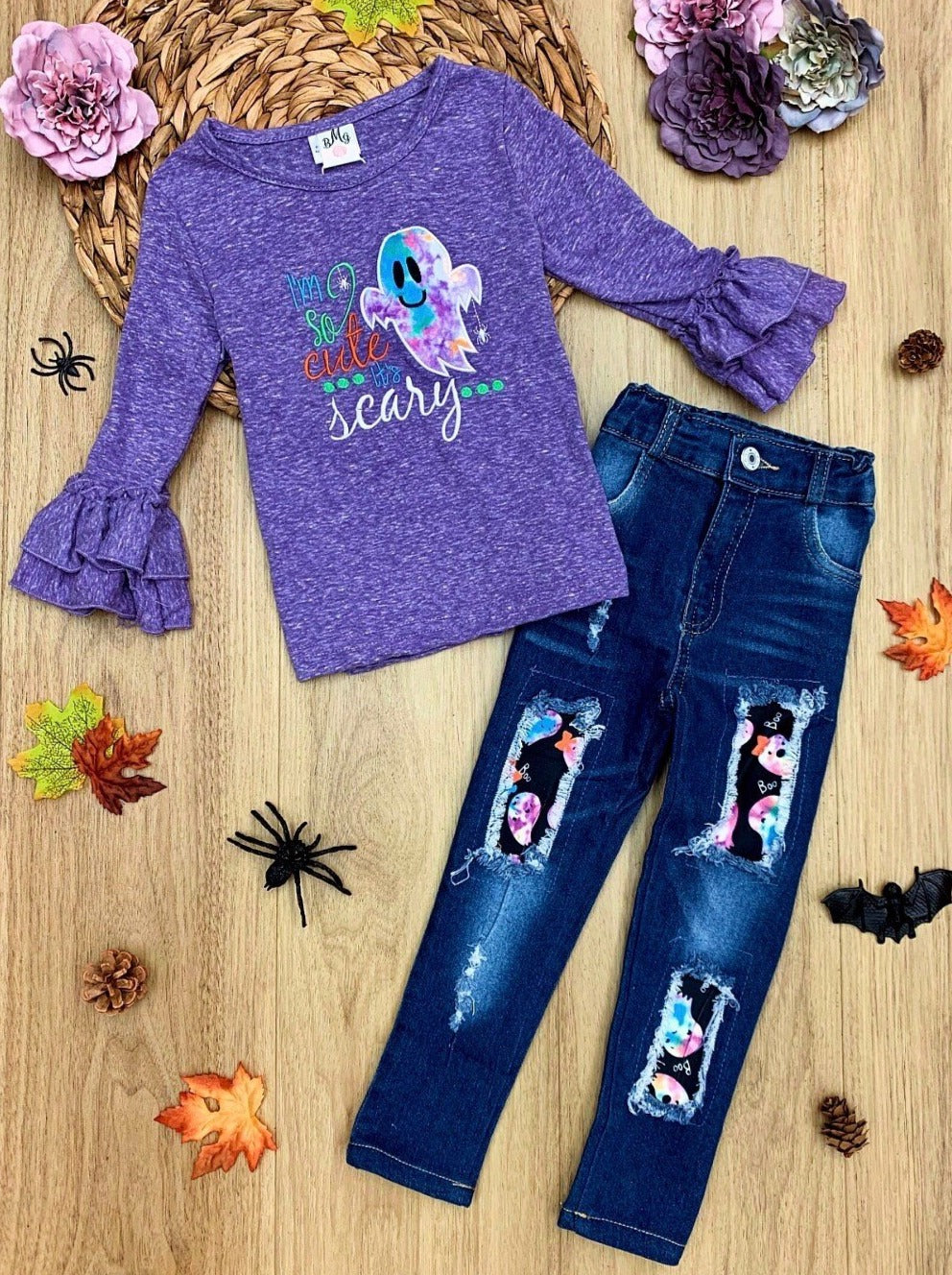 Mia Belle Girls So Cute It's Scary Top and Patched Jeans Set SpadezStore