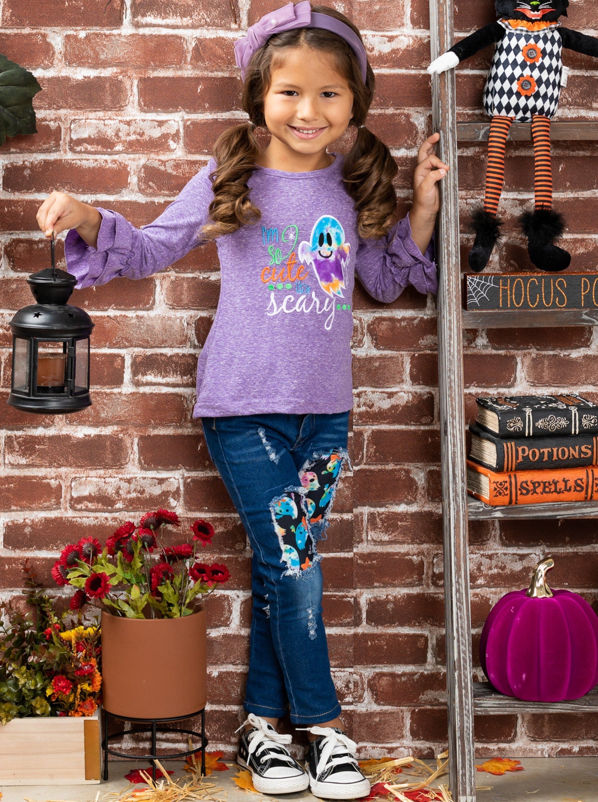 Mia Belle Girls So Cute It's Scary Top and Patched Jeans Set SpadezStore