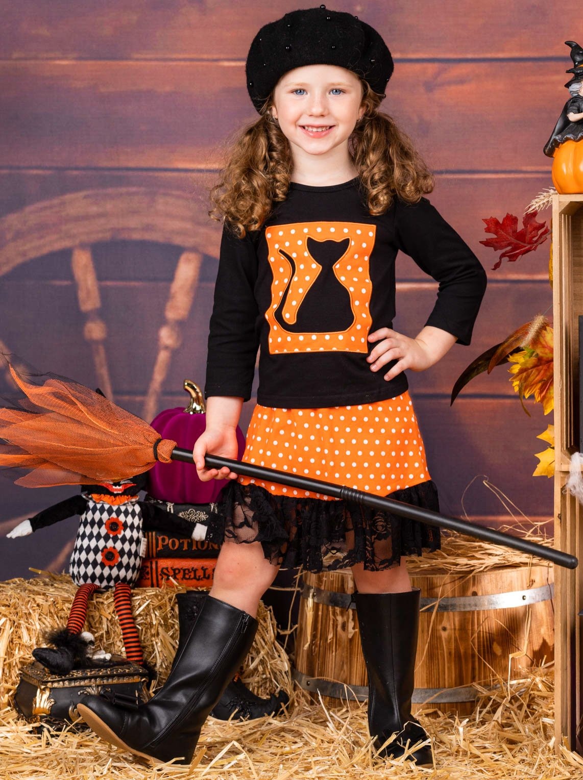 Mia Belle Girls PAWsitive Polka Dot Top and Lace Hem Skirt Set SpadezStore