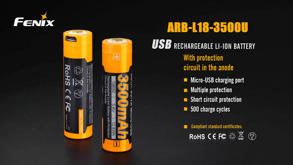 Fenix ARB-L18-3500U USB Rechargeable Li-ion 18650 Battery SpadezStore
