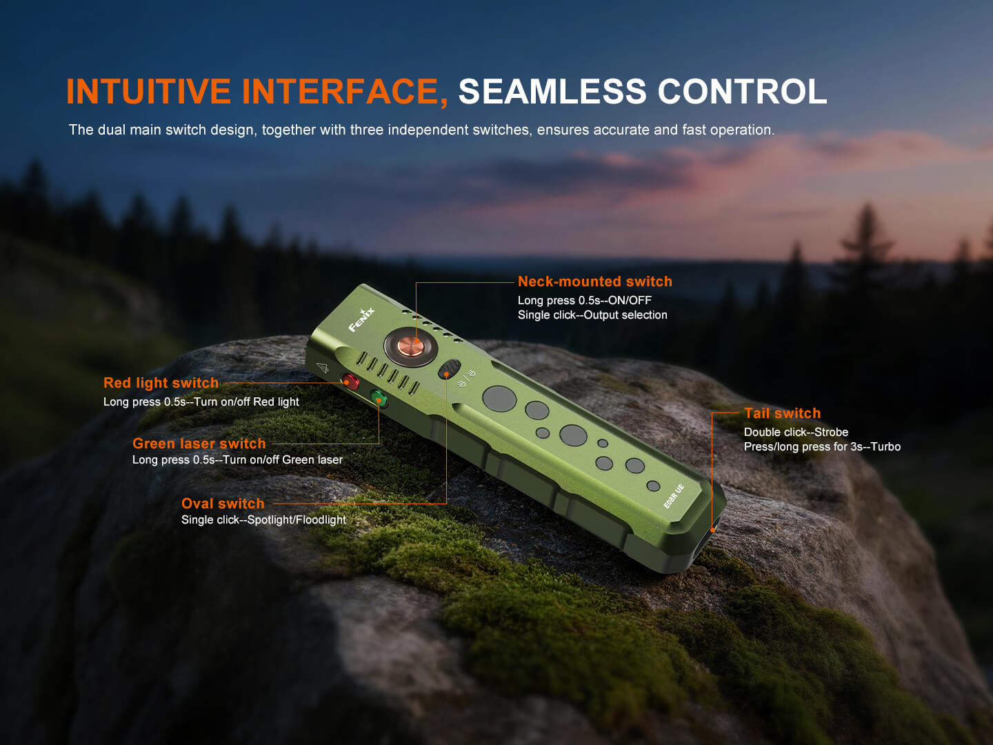 Fenix E08R UE Multi-Light EDC Flashlight With Red Light & Green Laser SpadezStore