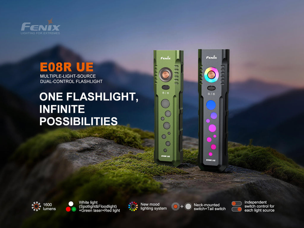 Fenix E08R UE Multi-Light EDC Flashlight With Red Light & Green Laser SpadezStore