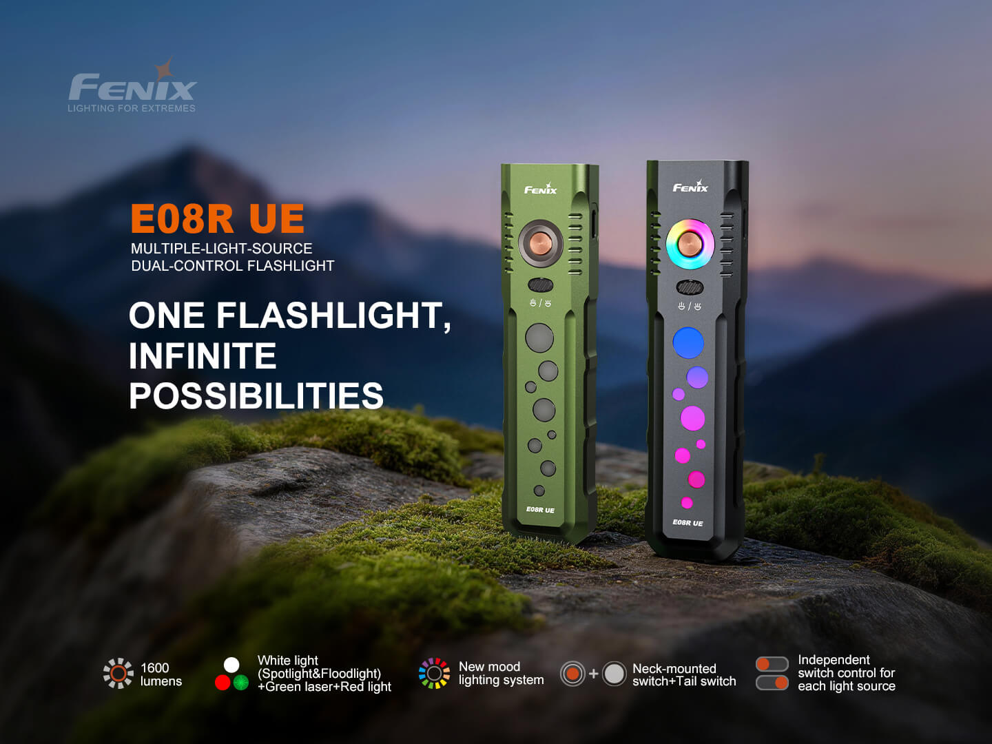 Fenix E08R UE Multi-Light EDC Flashlight With Red Light & Green Laser SpadezStore