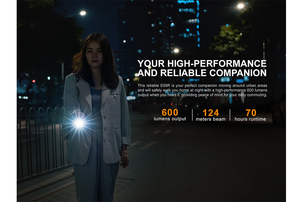 Fenix E09R Rechargeable High-Output Flashlight - 600 Lumens SpadezStore