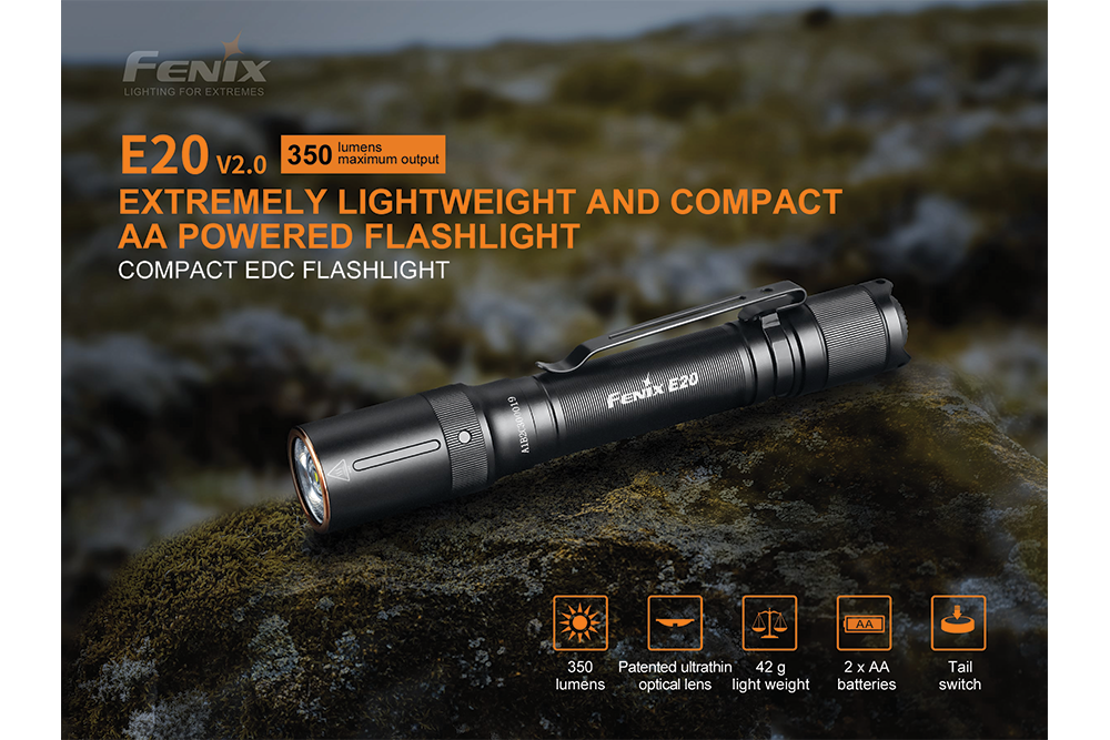 Fenix E20 V2.0 EDC Flashlight - 350 Lumens SpadezStore