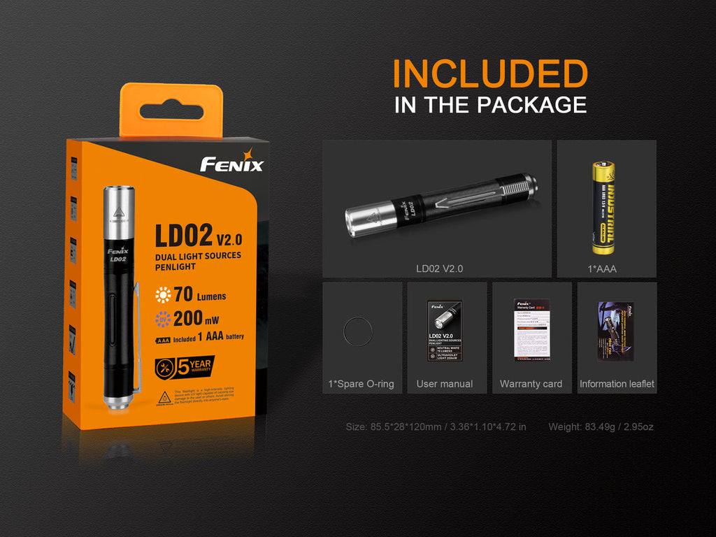 Fenix LD02 V2.0 EDC LED Penlight with UV Lighting SpadezStore