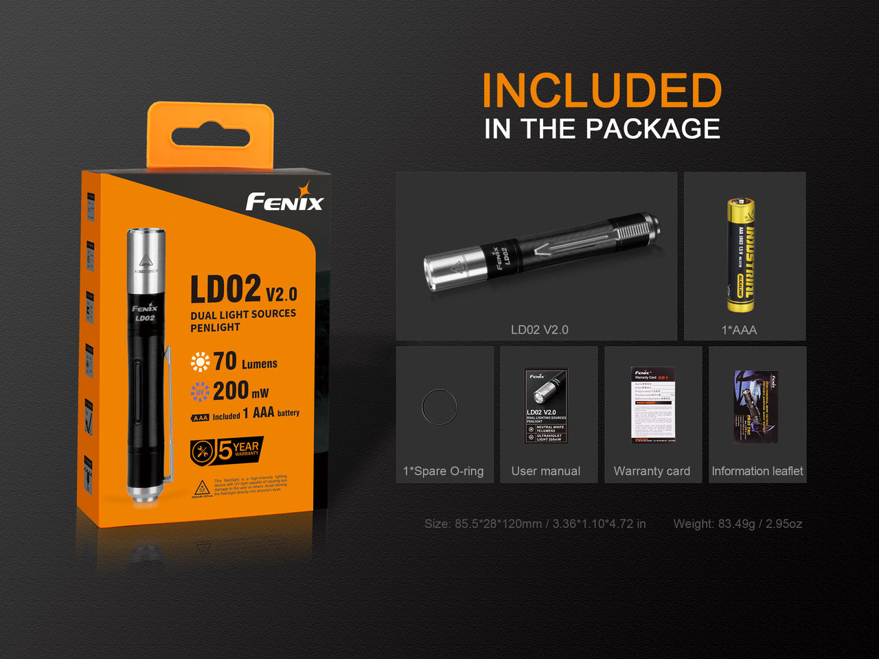 Fenix LD02 V2.0 EDC LED Penlight with UV Lighting SpadezStore