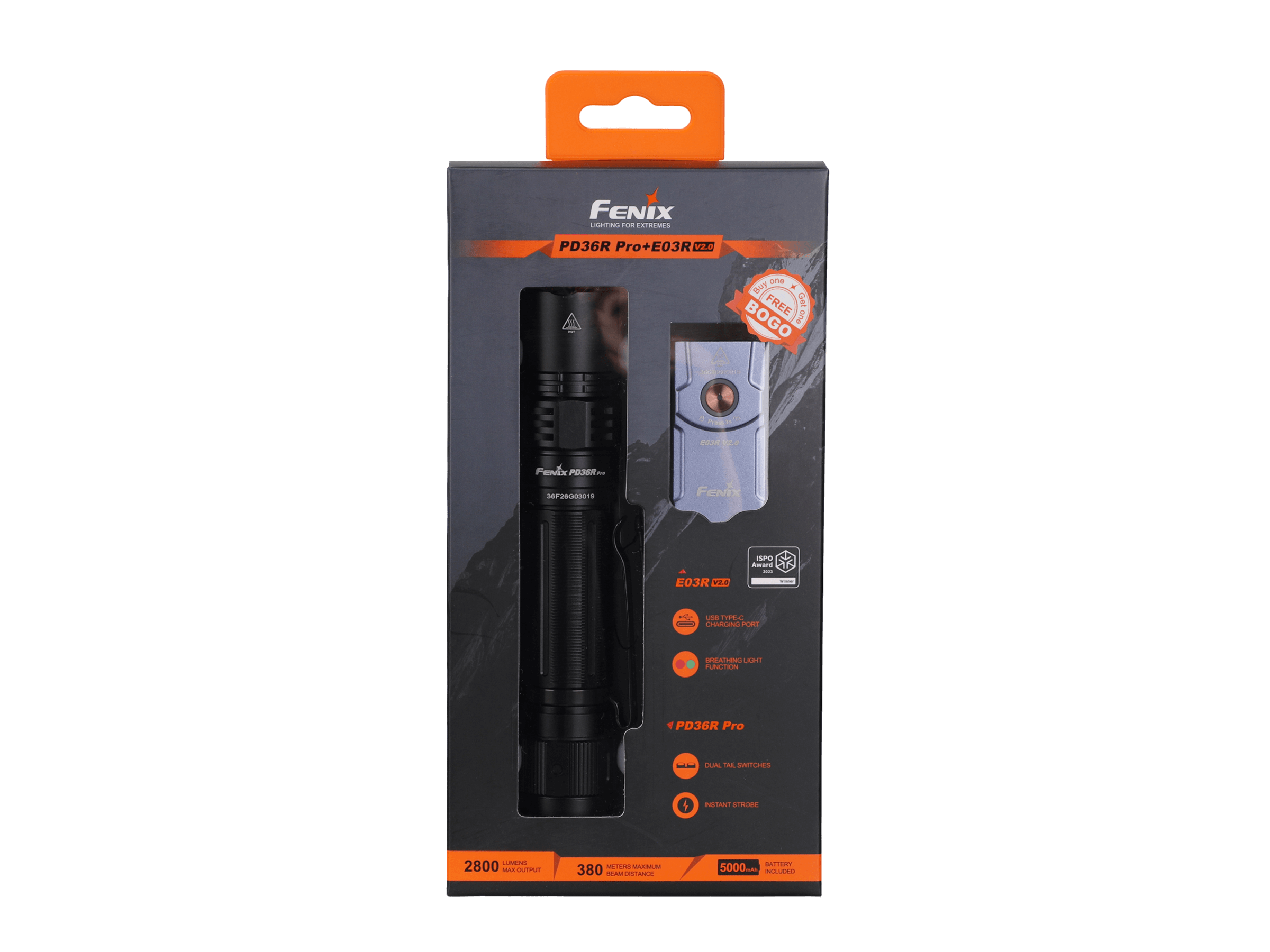Fenix PD36R Pro 2800 Lumen Flashlight + FREE E03R V2 Keychain Light SpadezStore