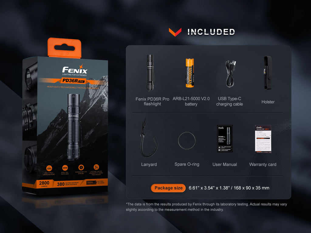 Fenix PD36R Pro 2800 Lumen Flashlight + FREE E03R V2 Keychain Light SpadezStore