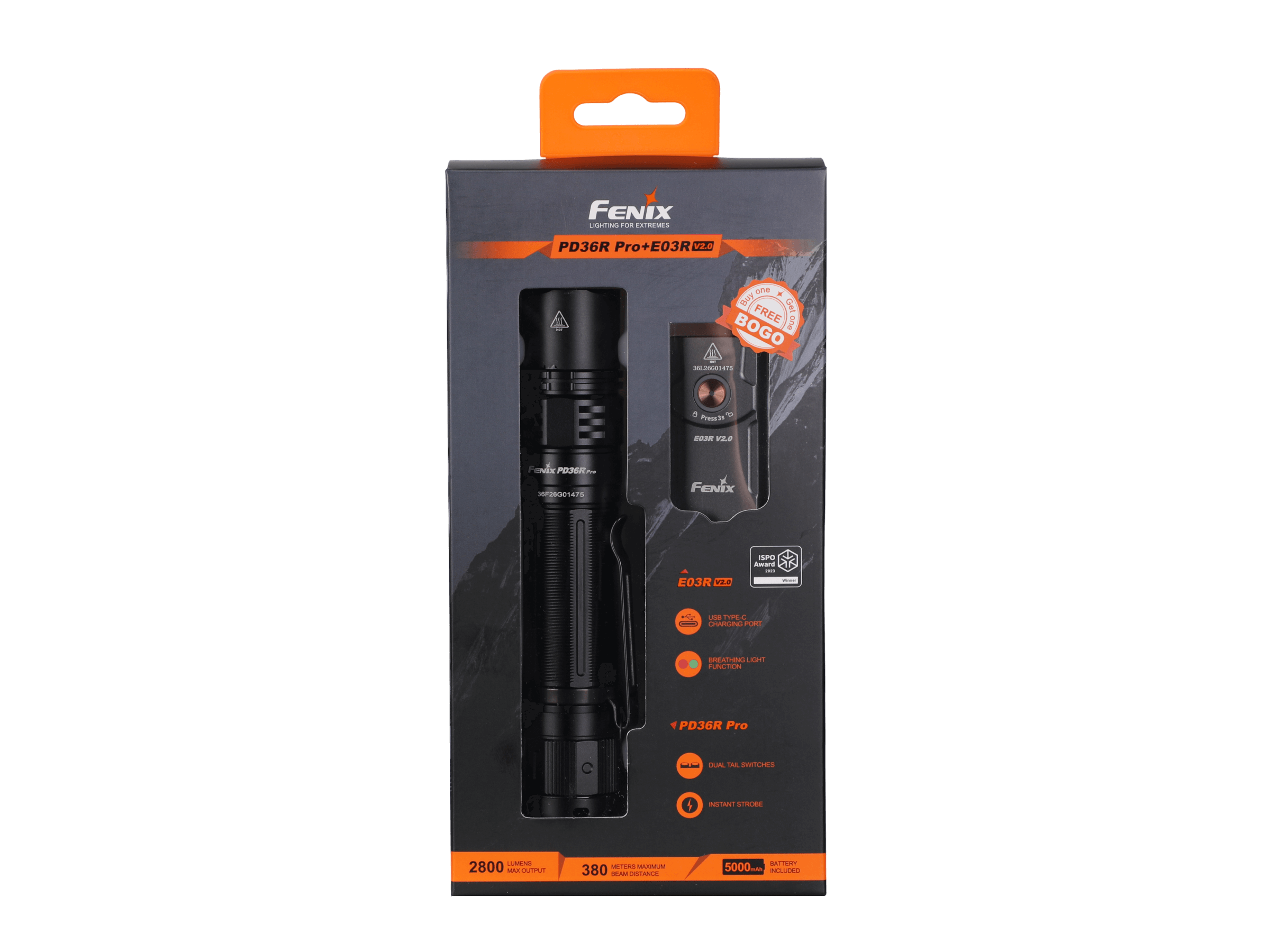 Fenix PD36R Pro 2800 Lumen Flashlight + FREE E03R V2 Keychain Light SpadezStore