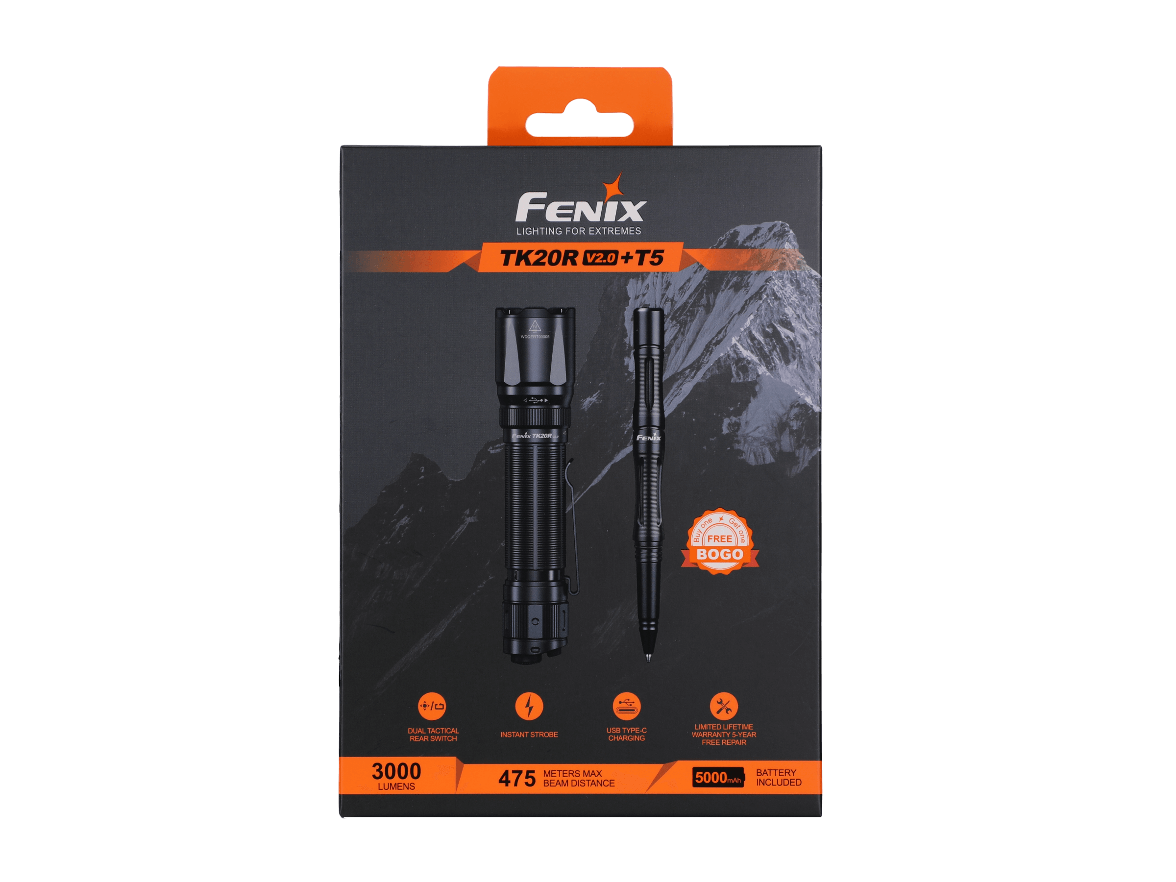 Fenix TK20R V2.0 Rechargeable Flashlight with FREE T5 Tactical Pen optional SpadezStore