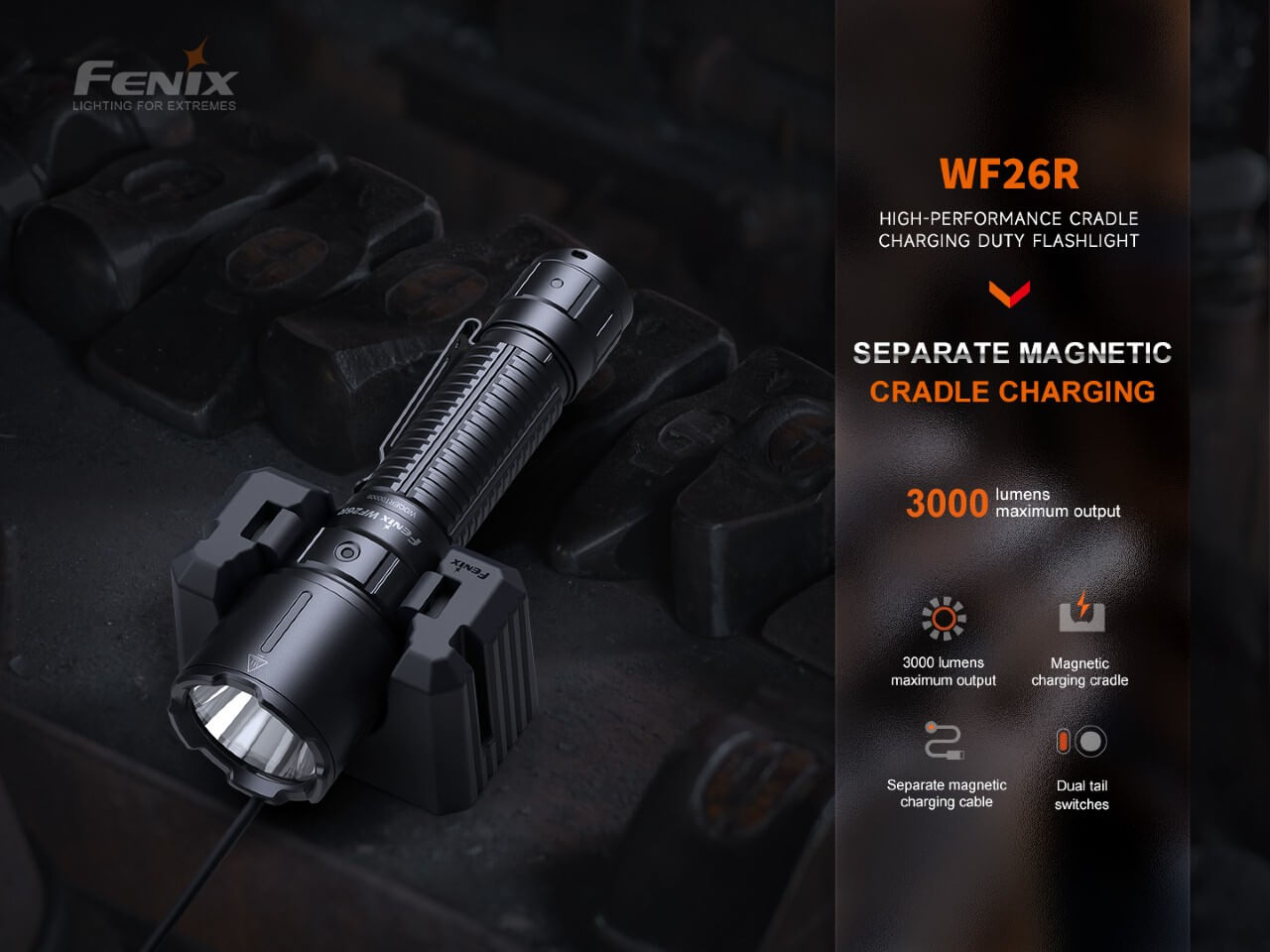 Fenix WF26R Cradle Charging LED Work Flashlight SpadezStore