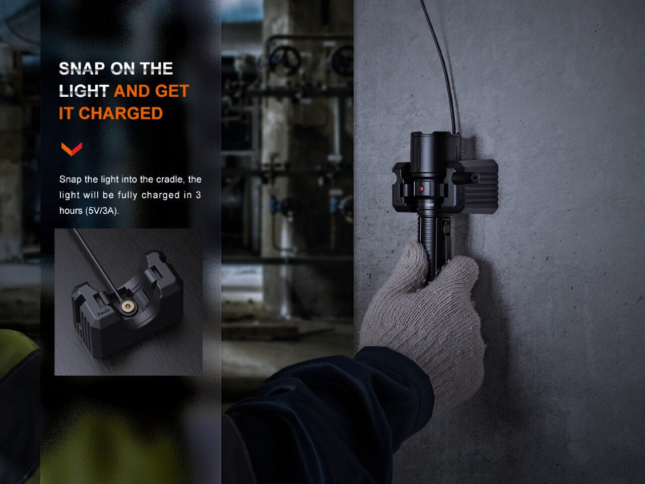 Fenix WF26R Cradle Charging LED Work Flashlight SpadezStore