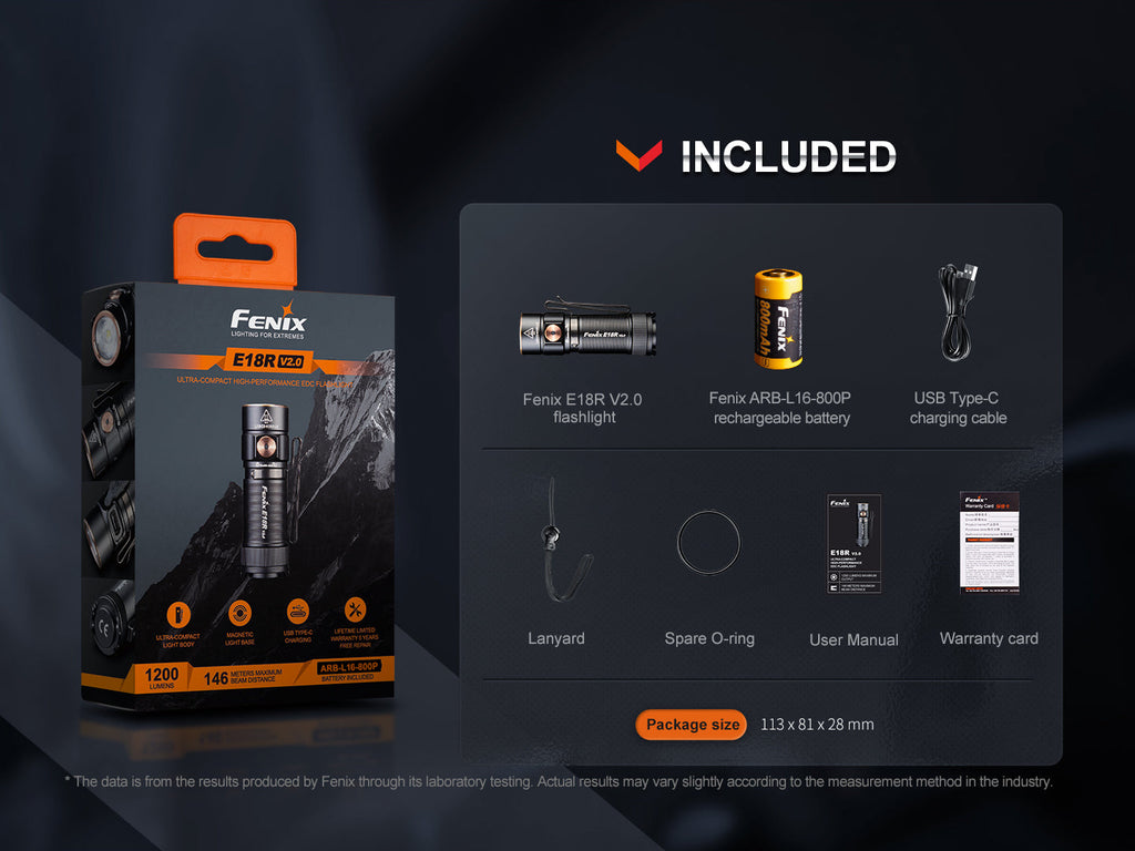 Fenix E18R V2 Rechargeable LED Flashlight SpadezStore