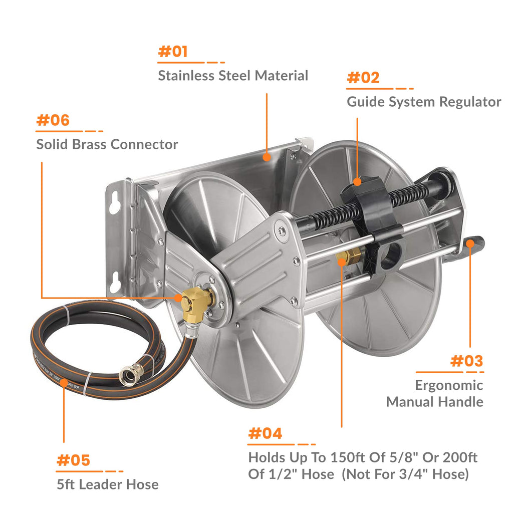 Giraffe Tools Wall Mounted Hose Reel-Stainless Steel-Heavy Duty SpadezStore