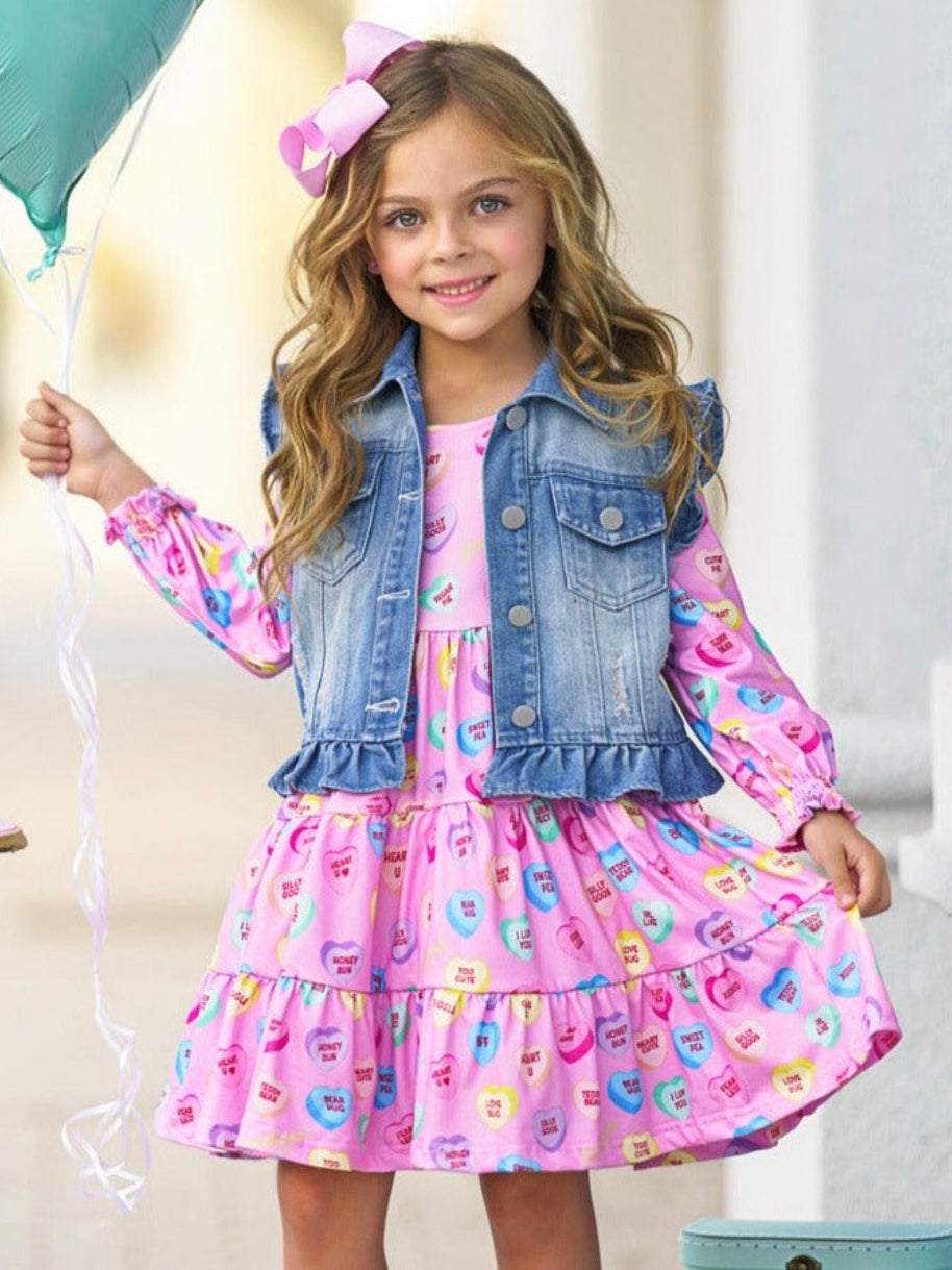 Mia Belle Girls Sweethearts Conversational Hearts Vest and Dress Set SpadezStore