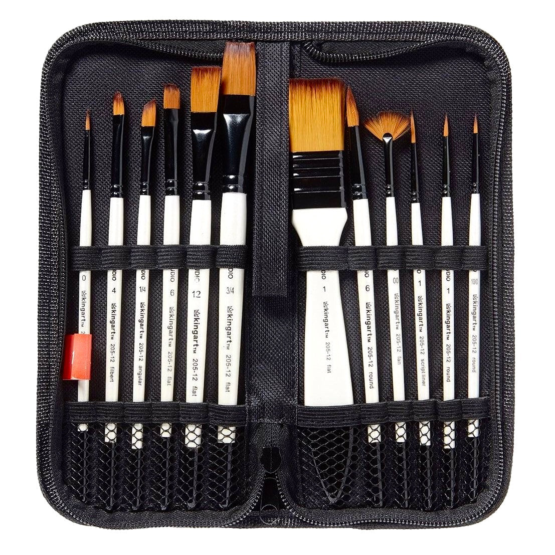 KINGART Studio Gold Nylon Brush Set - Acrylic & Watercolor - 12 Piece