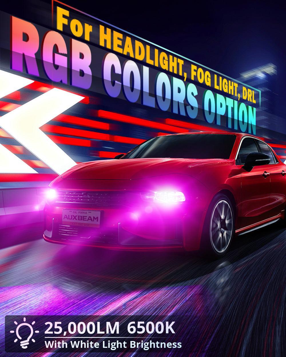 Auxbeam H4/9003 RGB LED Headlight Bulbs/DRL/Fog Light R7 Series 70W 25000LM 6500K Cool White + RGB Remote Control | 2 Bulbs